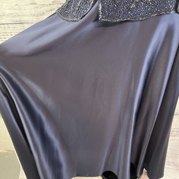 Stenay Dress size 14 Midnight Blue Satin Beaded Evening Wedding Formal Modest - Picture 12 of 16